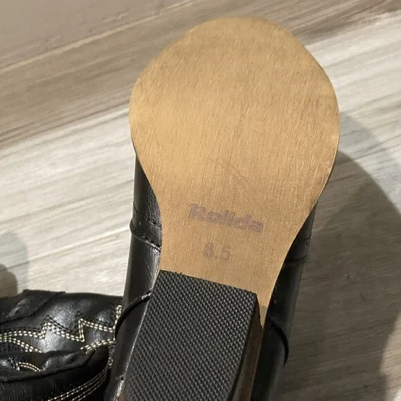 Rollda Women's Western Cowboy Fashion Boots Black US Size 8.5 Embroidered - Picture 7 of 11